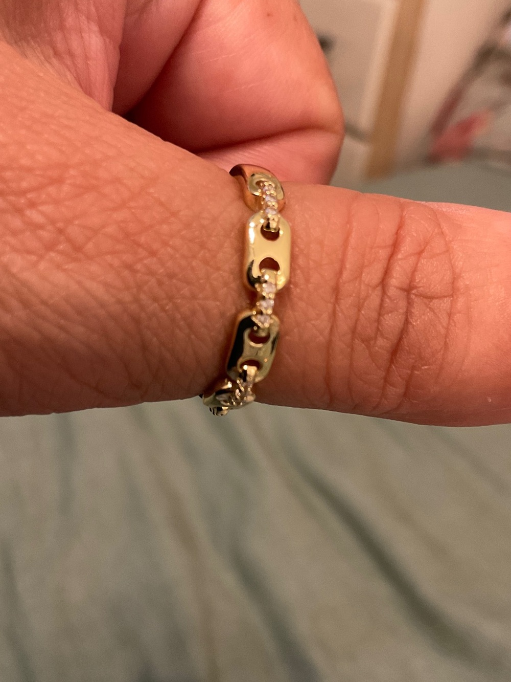 Gold Link Chain Ring with Pavé Accents